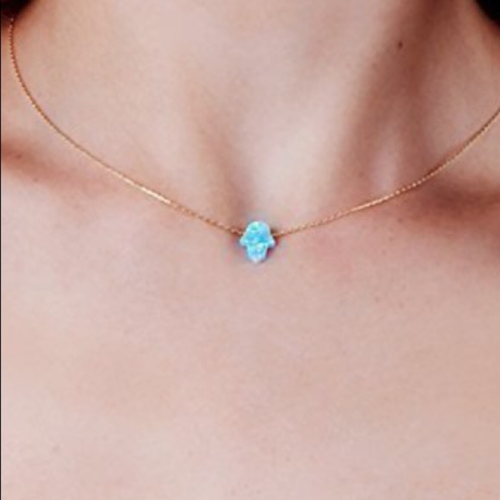 14k Gold Filled Opal Hamsa Choker Necklace